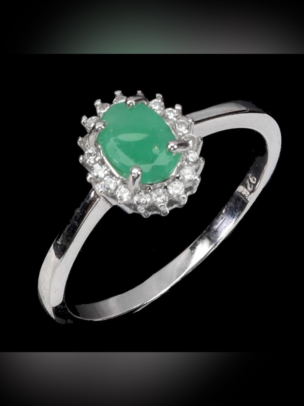 Stunning 1CT Natural Emerald Oval with Zircon Halo 925 Sterling silver Ring Sz 8